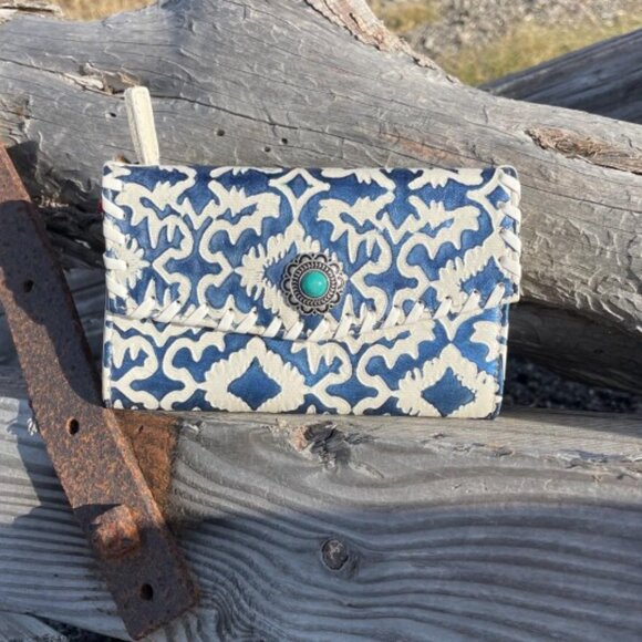 Myra Bag Handbags - Blue and White Leather Myra Wallet